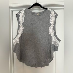 Free People Muscle Tee Lace Embroidered We the Free